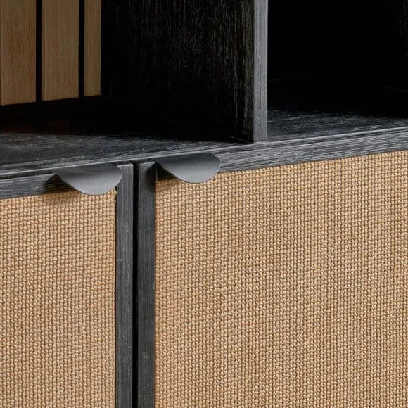 2-Door Shelving Unit with Rattan - Black, Acacia