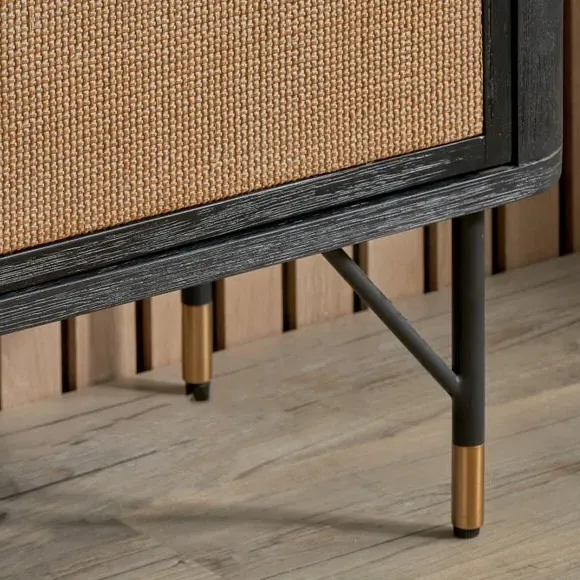2-Door Shelving Unit with Rattan - Black, Acacia