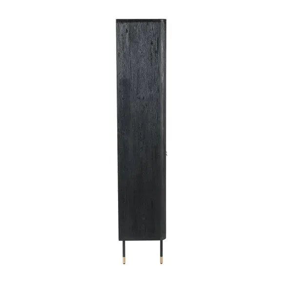 2-Door Shelving Unit with Rattan - Black, Acacia