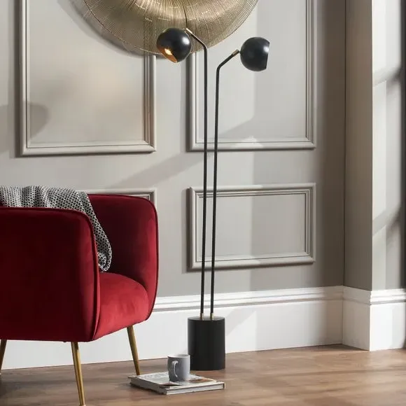 2-Head Floor Lamp with Adjustable Heads - Black image