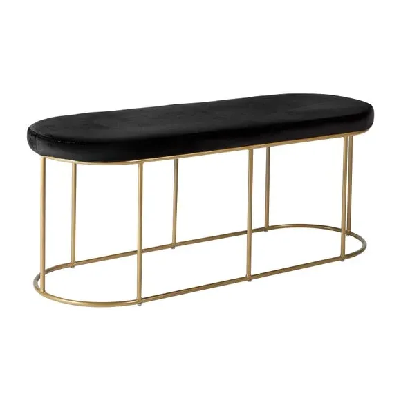 2-Seater Bench with Gold Frame - Gold, Velvet