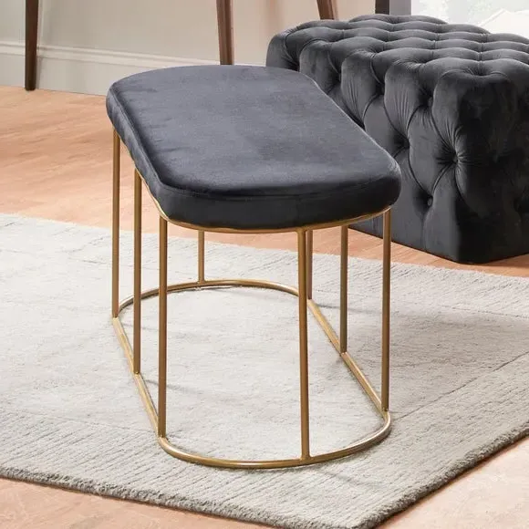 2-Seater Bench with Gold Frame - Gold, Velvet