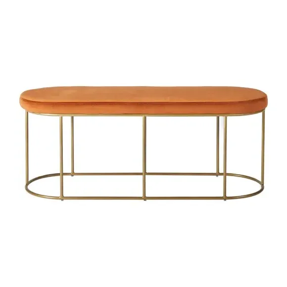 2-Seater Bench with Gold Frame - Tobacco, Velvet