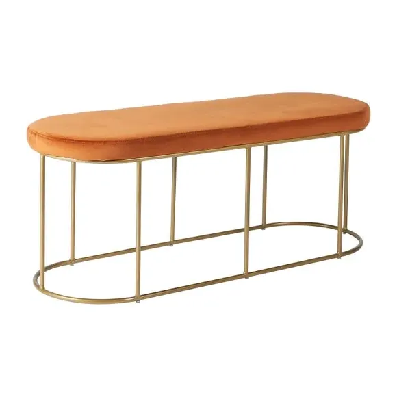 2-Seater Bench with Gold Frame - Tobacco, Velvet