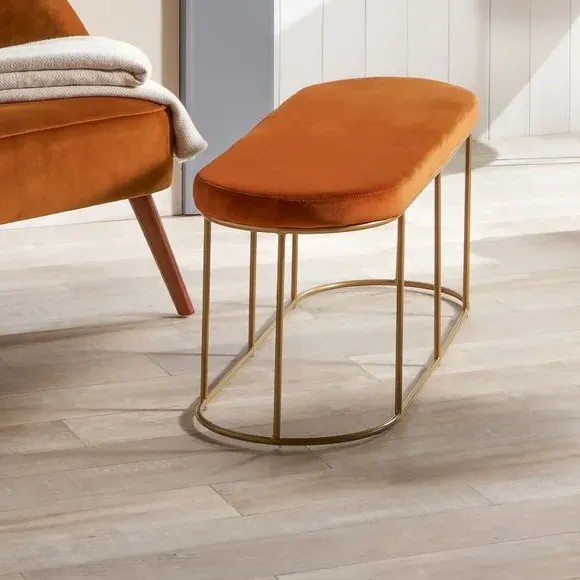 2-Seater Bench with Gold Frame - Tobacco, Velvet
