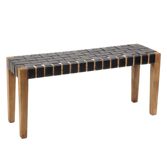 2-Seater Bench with Stools Set - Brown, Leather