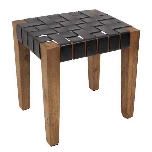 2-Seater Bench with Stools Set - Brown, Leather