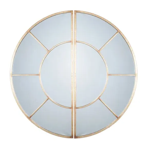 2-Section Round Wall Mirror - Gold