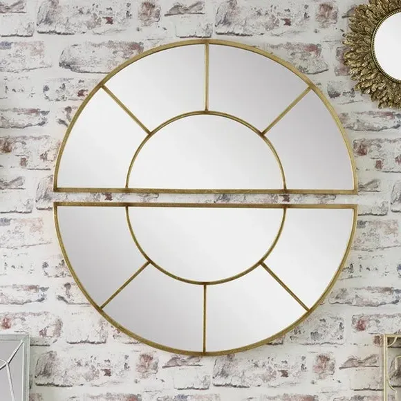 2-Section Round Wall Mirror - Gold image