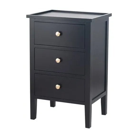3-Drawer Bedside Table - Black, Pine
