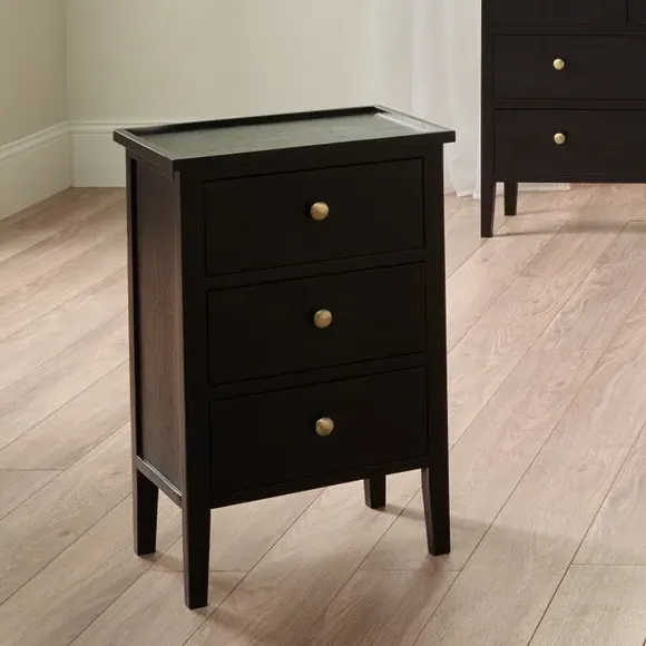 3-Drawer Bedside Table - Black, Pine image