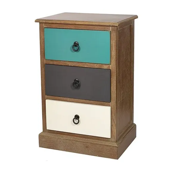 3-Drawer Bedside Table - Multicolor, Pine