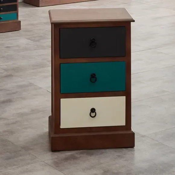 3-Drawer Bedside Table - Multicolor, Pine image