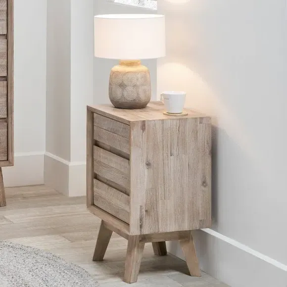 3-Drawer Bedside Table - Natural, Acacia Wood