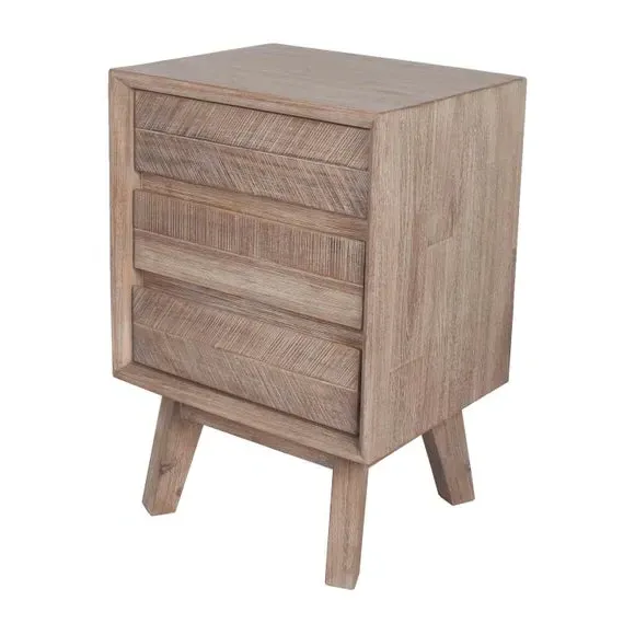 3-Drawer Bedside Table - Natural, Acacia Wood