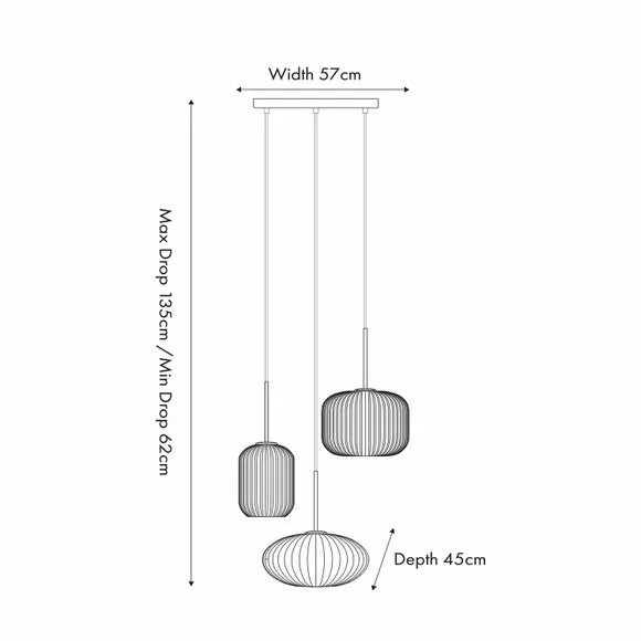 3-Light Cluster Ceiling Light - White, Glass