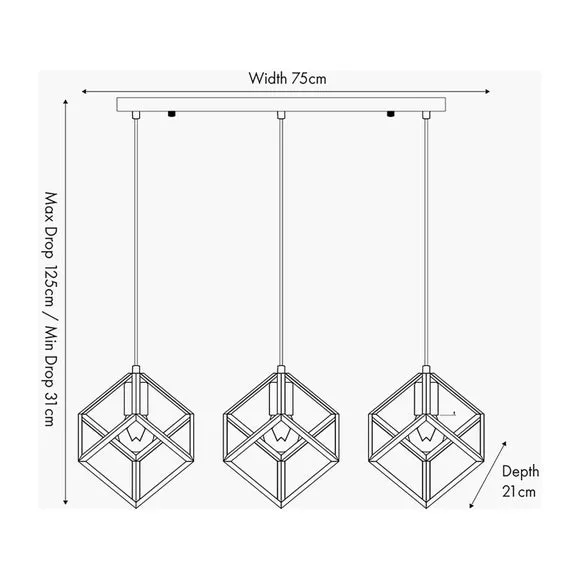 3-Light Cube Pendant Light - Nickel, Metal