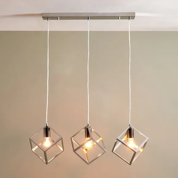 3-Light Cube Pendant Light - Nickel, Metal image