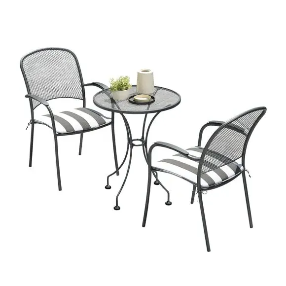 3-Piece Bistro Set with Cushions - Grey, Steel