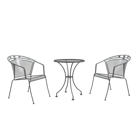 3-Piece Bistro Set with Cushions - Grey, Steel