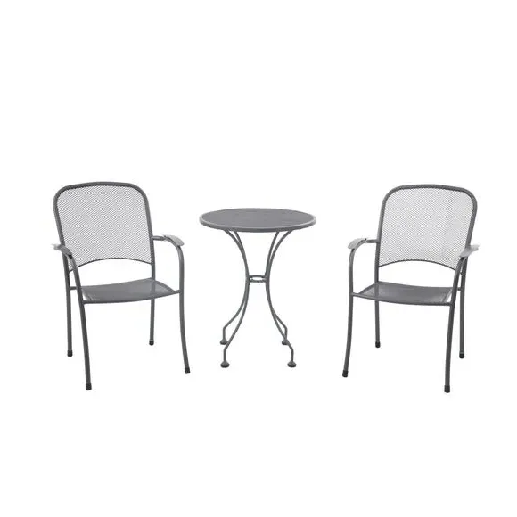3-Piece Bistro Set with Stackable Chairs - Grey
