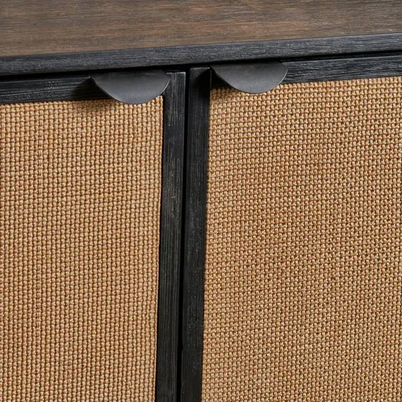 4-Door Sideboard with Rattan Panels - Black, Acacia