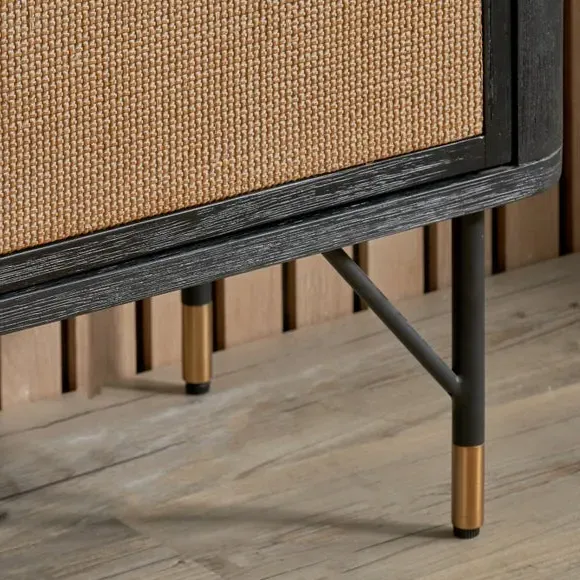 4-Door Sideboard with Rattan Panels - Black, Acacia