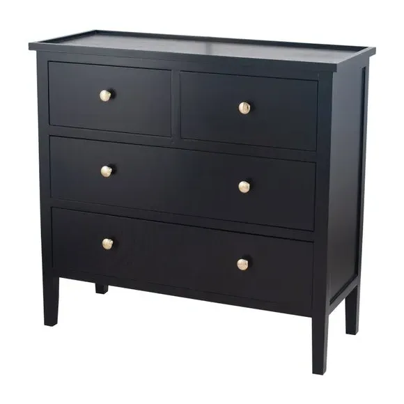 4-Drawer Chest Handcrafted - Black, Pine