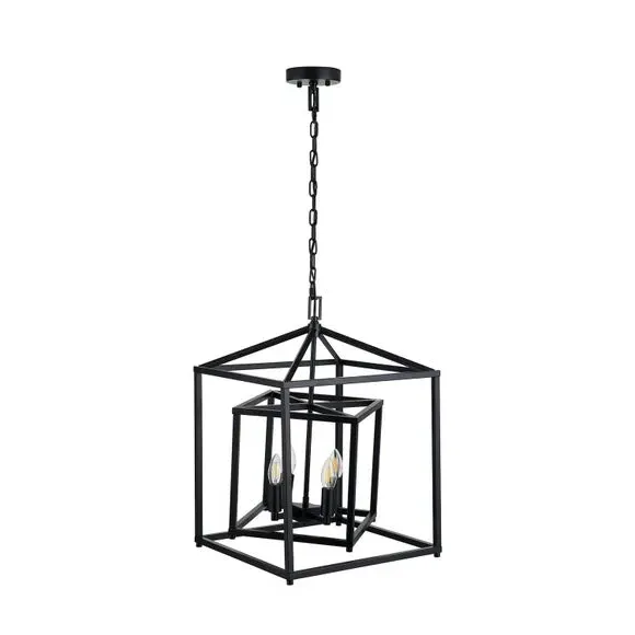4-Light Cube Pendant Light - Black, Metal
