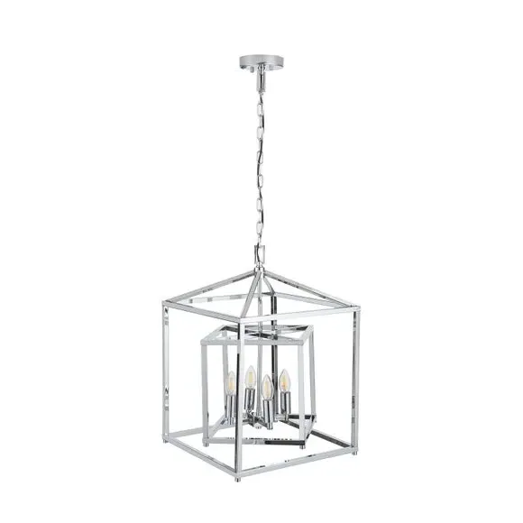 4-Light Cube Pendant Light - Silver, Metal
