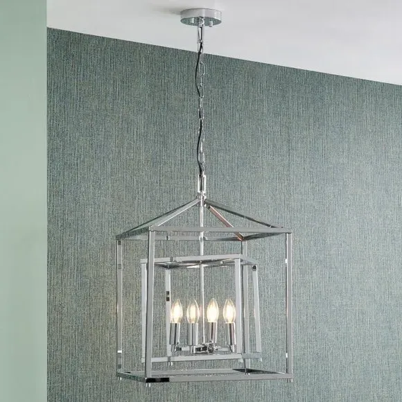 4-Light Cube Pendant Light - Silver, Metal