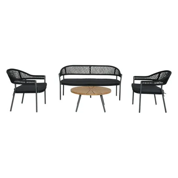 4-Piece Outdoor Seating Set - Black, Rope Weave