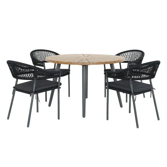 4-Seater Outdoor Dining Set - Black, Acacia Wood