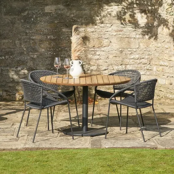 4-Seater Outdoor Dining Set - Black, Acacia Wood image