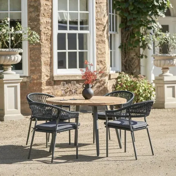 4-Seater Outdoor Dining Set - Black, Acacia Wood image