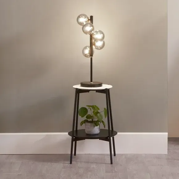 5-Light Table Lamp with Glass Balls - Black, Metal image