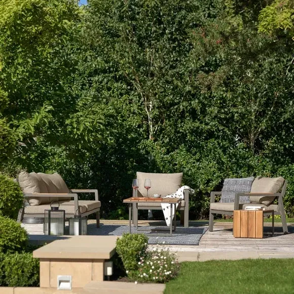 5-Seater Lounge Set - Light Grey, Teak