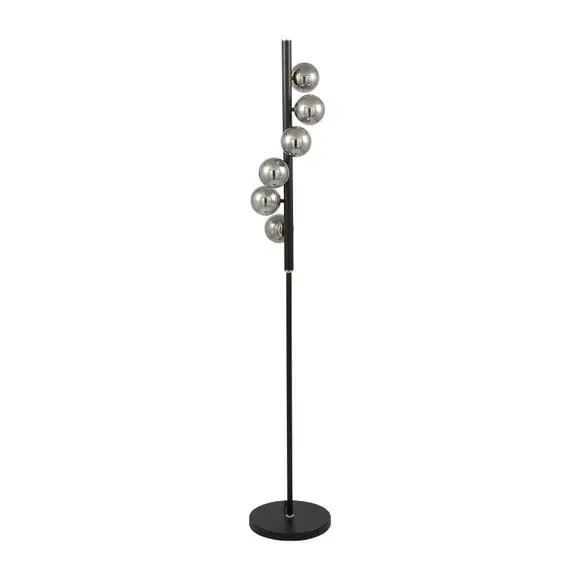 6-Light Floor Lamp with Glass Balls - Black, Metal