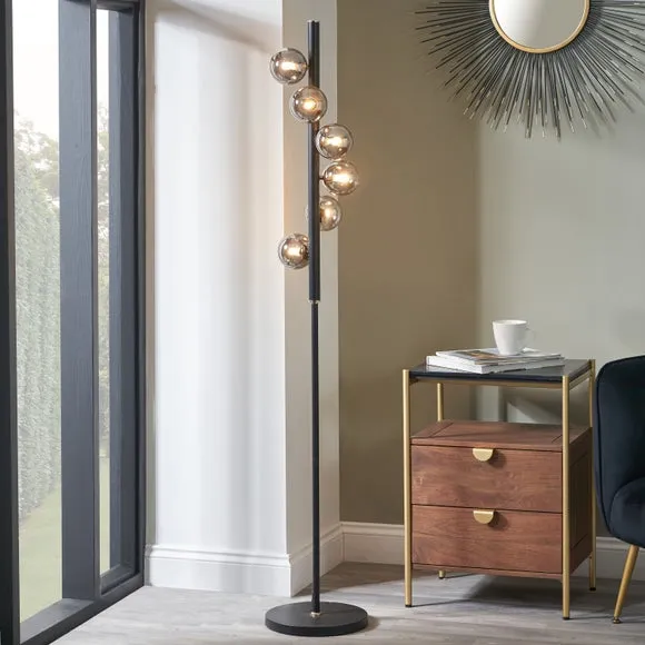 6-Light Floor Lamp with Glass Balls - Black, Metal image