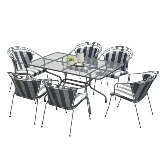 6-Seater Dining Set with Cushions - Grey, Steel