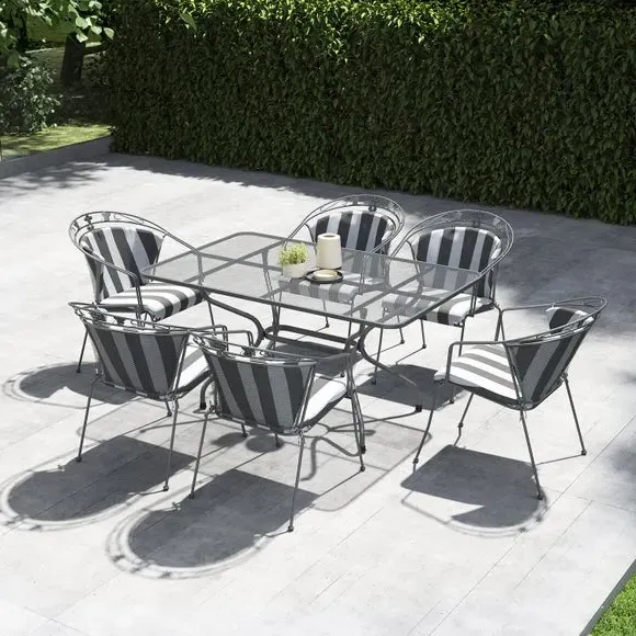 6-Seater Dining Set with Cushions - Grey, Steel image