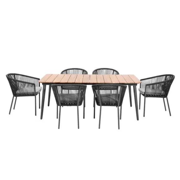 6-Seater Garden Dining Set - Grey, Polyrope