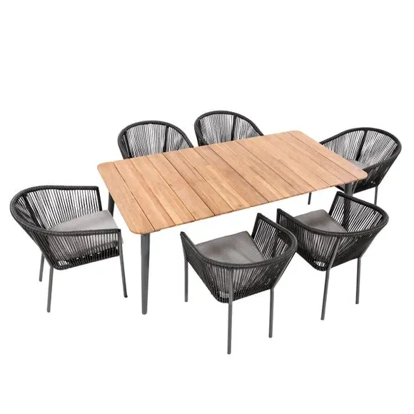 6-Seater Garden Dining Set - Grey, Polyrope
