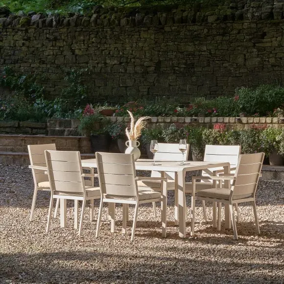 6-Seater Outdoor Dining Set - Latte, Aluminium image