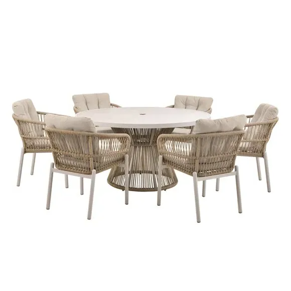 6-Seater Outdoor Dining Set - Latte, Aluminum