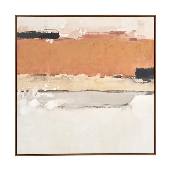 Abstract Framed Canvas - Terracotta, Oak Effect