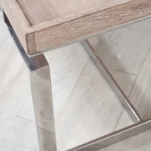 Antique Side Table with Steel Frame - Natural, Mango