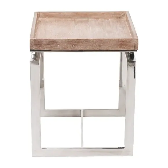 Antique Side Table with Steel Frame - Natural, Mango