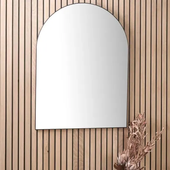 Arched Wall Mirror with Slim Frame - Black, Metal image