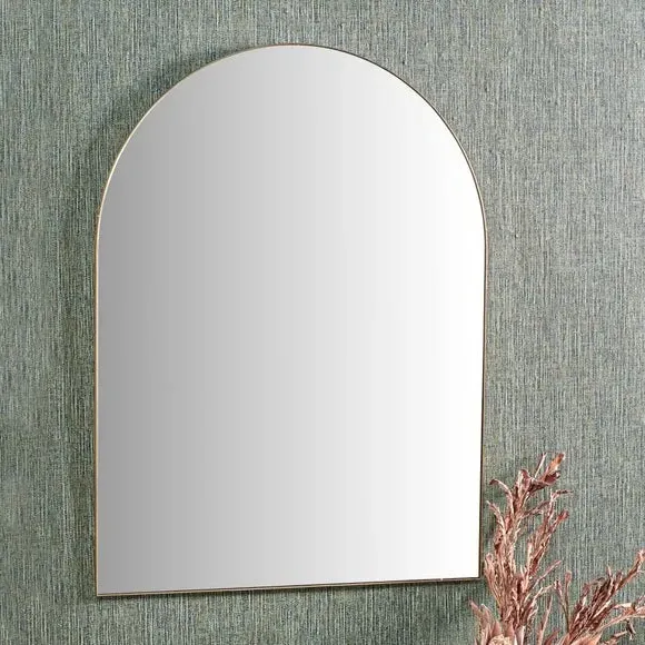 Arched Wall Mirror with Slim Frame - Gold, Metal